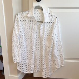 Adiva White Eyelet Collared Button-Up Blouse